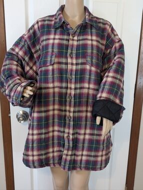 Abercrombie&Fitch Vintage oversized plaid flannel Quilted Lining shirt jacket LG